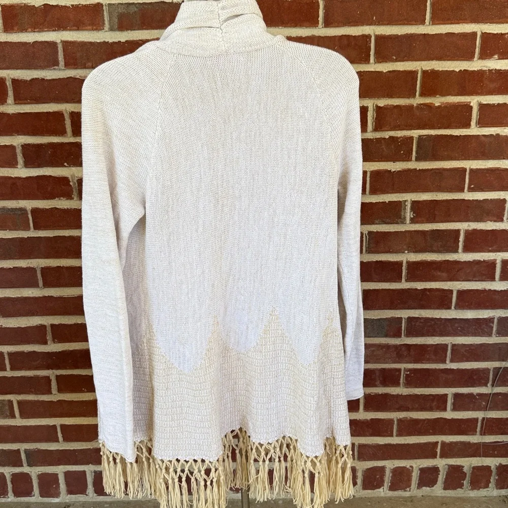 LILLY PULITZER Women’s M Cardigan Tatum Long Fringe Hem Ivory Gold Metallic - Picture 5 of 15